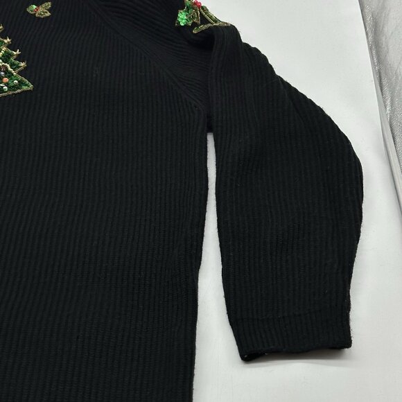 Jennifer Moore Size Medium Vintage Christmas Sequin Bead Black Cardigan Sweater - Picture 6 of 8